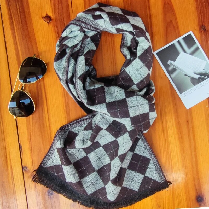 Luxus márkájú kockás kasmír sál férfiaknak Téli meleg nyakkendő Férfi üzleti sálak Hosszú pashmina karácsonyi ajándékok