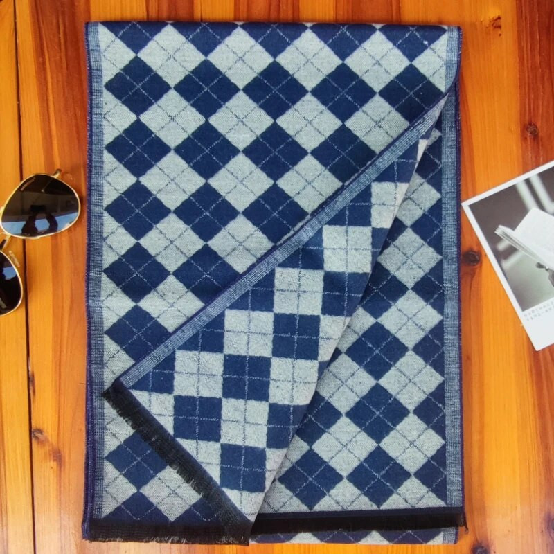 Luxus márkájú kockás kasmír sál férfiaknak Téli meleg nyakkendő Férfi üzleti sálak Hosszú pashmina karácsonyi ajándékok