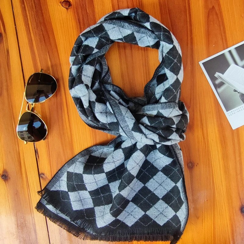 Luxus márkájú kockás kasmír sál férfiaknak Téli meleg nyakkendő Férfi üzleti sálak Hosszú pashmina karácsonyi ajándékok