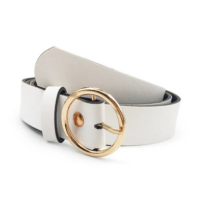 Női bőr öv divat kerek fém csat női szabadidő ruha farmer vad tűszíj nélkül, női állítható övek