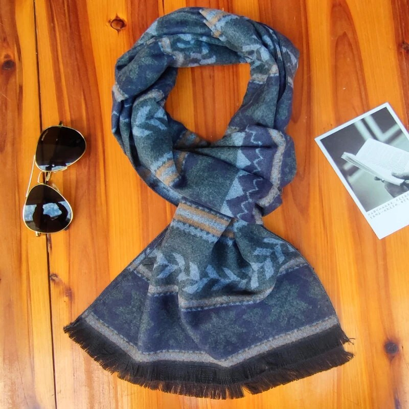 2023. Luksuzni dizajnerski brend srebrno sivi zimski poslovni muški šalovi mekani topli prugasti šal od mješavine viskoze