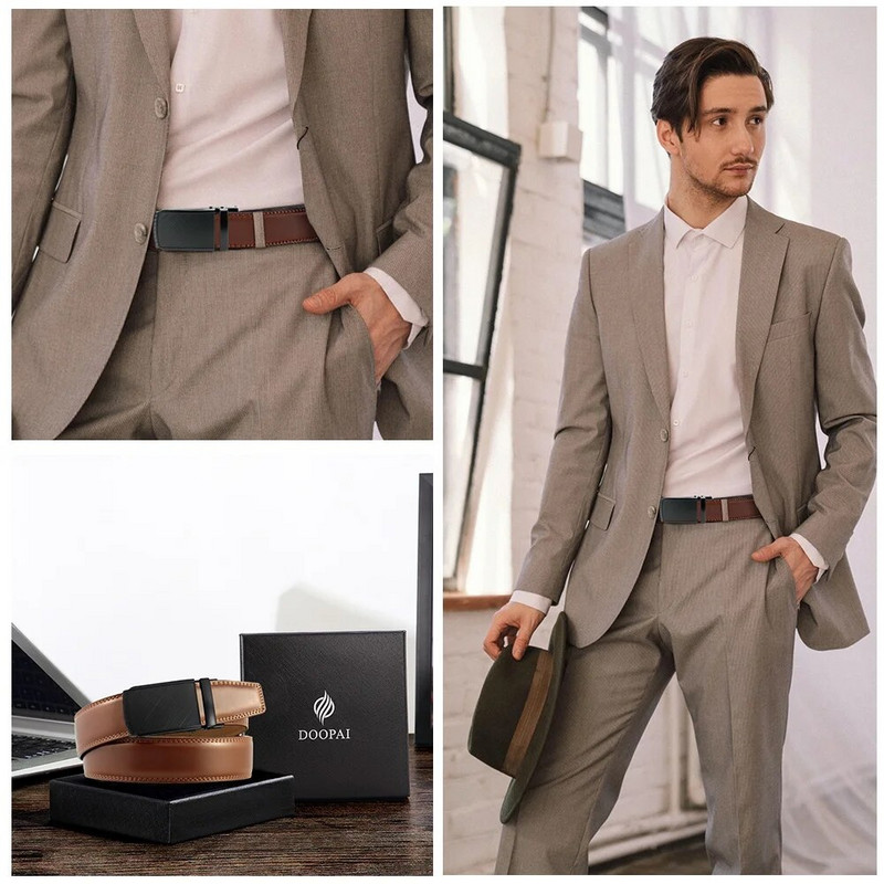 DOOPAI muški kožni remen u više boja automatski dostupni remeni za slobodno vrijeme Modni remeni s čegrtaljkom za muškarce Pojas za hlače