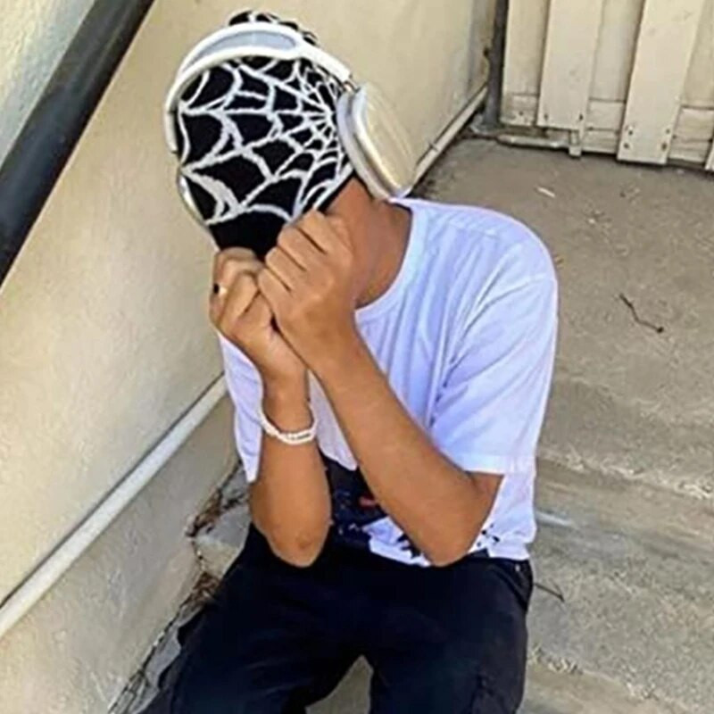 Y2K Beanie Spider Web Hat Y2K Kötött Beanie Hat Skullies Beanie Spider Web Beanie Hat Baggy Slouchy Beanie Cap Koponya sapka