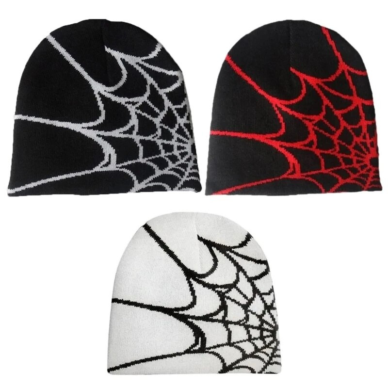 Y2K Beanie Spider Web Hat Y2K Kötött Beanie Hat Skullies Beanie Spider Web Beanie Hat Baggy Slouchy Beanie Cap Koponya sapka