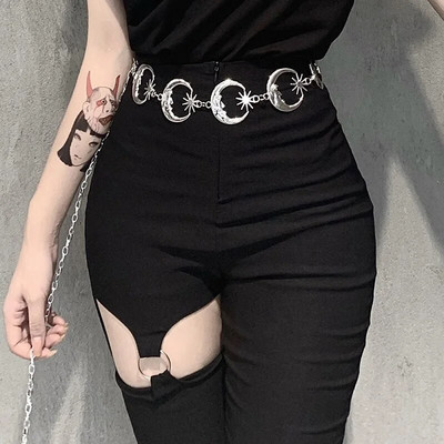 Punk Hip Hop Style Viską atitinkanti juosmens grandinėlė Moon Vintage Metalo Moterų Diržas Suknelei Vintage Aukšto Liemens diržas Moteriškas