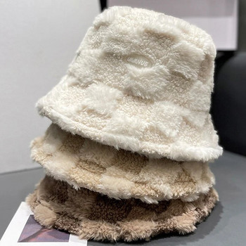 Καπέλο Lamb Faux Fur Χειμερινά ζεστά βελούδινα καπέλα για γυναίκες Lady Thicken Bob Panama Outdoor Fisherman Sun Protect Καπέλα Καπέλα για κορίτσια