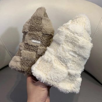 Καπέλο Lamb Faux Fur Χειμερινά ζεστά βελούδινα καπέλα για γυναίκες Lady Thicken Bob Panama Outdoor Fisherman Sun Protect Καπέλα Καπέλα για κορίτσια