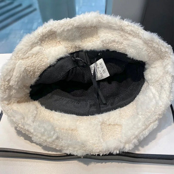 Καπέλο Lamb Faux Fur Χειμερινά ζεστά βελούδινα καπέλα για γυναίκες Lady Thicken Bob Panama Outdoor Fisherman Sun Protect Καπέλα Καπέλα για κορίτσια