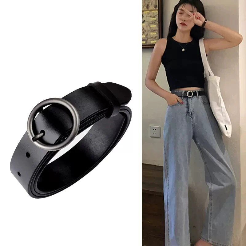 Ženski remen Okrugla četvrtasta kopča Traperice s kopčom Crni remen Elegantni luksuzni brend Dizajnerski kožni remen Ženski