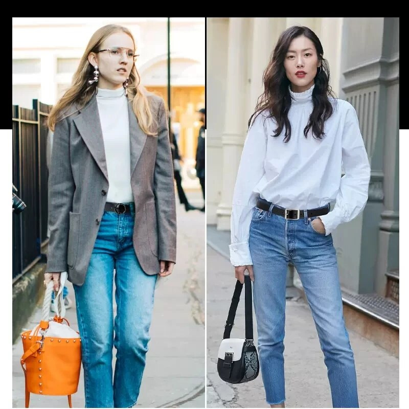 Ženski remen Okrugla četvrtasta kopča Traperice s kopčom Crni remen Elegantni luksuzni brend Dizajnerski kožni remen Ženski