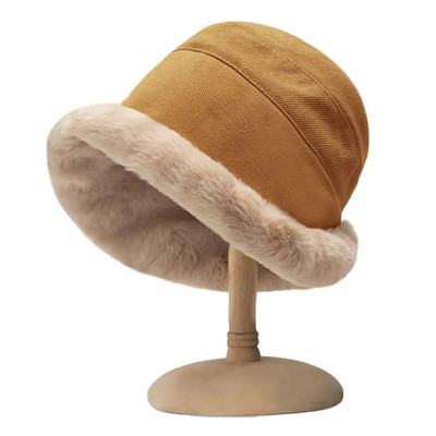 Ženska zimska deblja plišana kapa od umjetnog krzna Topla ribarska kapa plus mekani baršunasti panama šešir Ženska plišana kapa za sunčanje na otvorenom