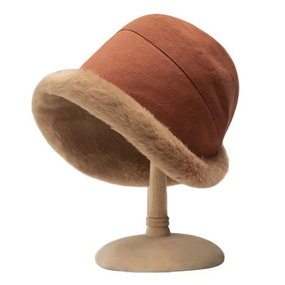 Ženska zimska deblja plišana kapa od umjetnog krzna Topla ribarska kapa plus mekani baršunasti panama šešir Ženska plišana kapa za sunčanje na otvorenom
