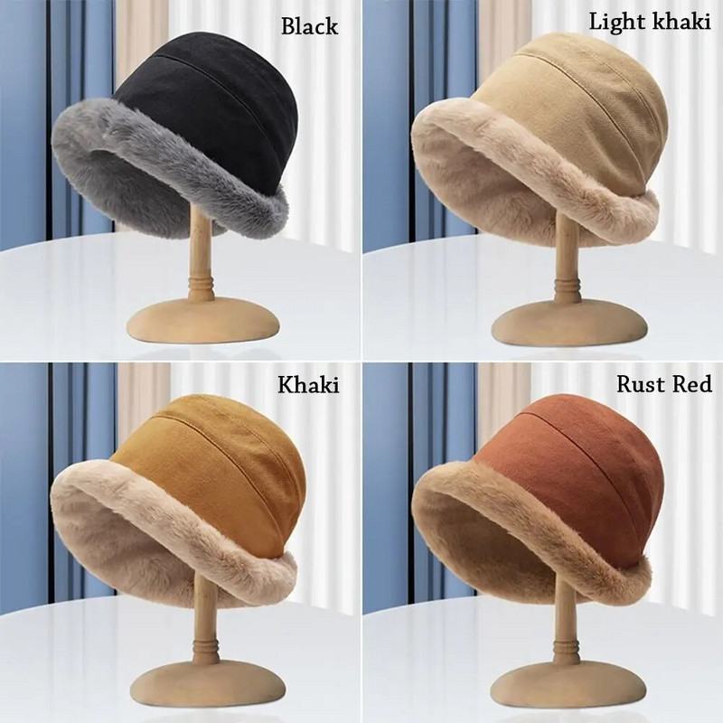 Ženska zimska deblja plišana kapa od umjetnog krzna Topla ribarska kapa plus mekani baršunasti panama šešir Ženska plišana kapa za sunčanje na otvorenom