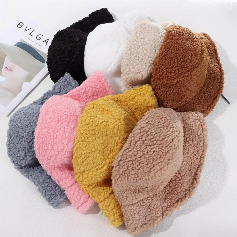 Jēra vilnas mākslīgās kažokādas kausa cepure Ziemas siltas rotaļu samta cepures sievietēm Lady Thicken Bob Panama āra zvejnieka cepures