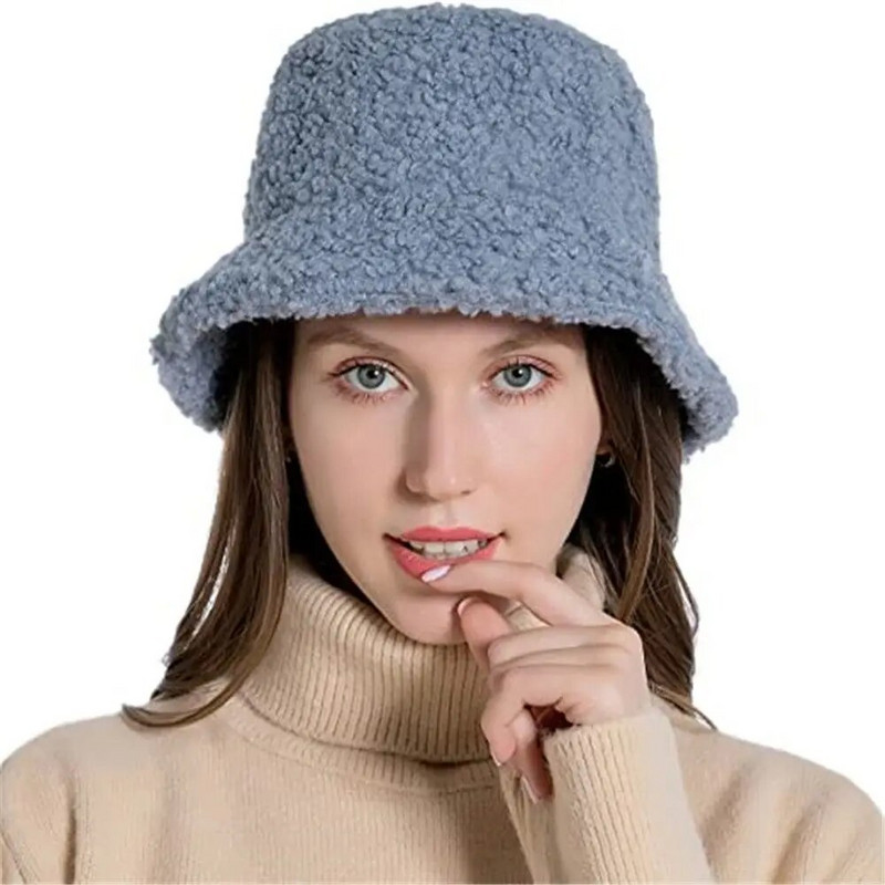 Jēra vilnas mākslīgās kažokādas kausa cepure Ziemas siltas rotaļu samta cepures sievietēm Lady Thicken Bob Panama āra zvejnieka cepures
