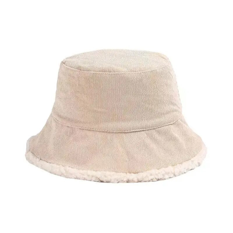Megfordítható műszőrme vödörsapka női téli bárány gyapjú gyapjú sapka kordbársony halászsapkák napvédő Panama sapkák