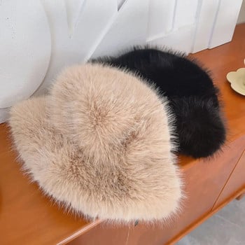 Зимни шапки с кофа от изкуствена кожа за жени Топла плюшена рибарска шапка Пухкава шапка на открито Стилни панамени шапки Коледни подаръци