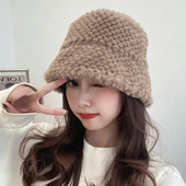 Korejski šešir od zeca od umjetnog krzna za žene Jesen Zima Deblji plišani šešir Ribarski šešir Jednobojna topla kapa za djevojku Panama umivaonik