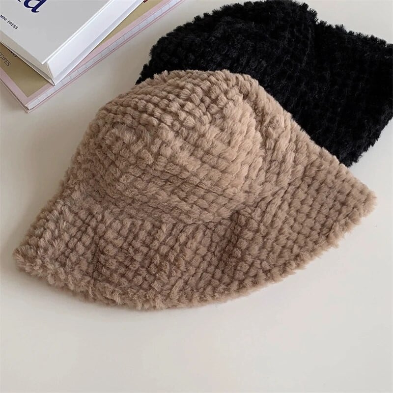 Korejski šešir od zeca od umjetnog krzna za žene Jesen Zima Deblji plišani šešir Ribarski šešir Jednobojna topla kapa za djevojku Panama umivaonik