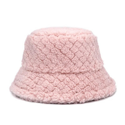 Ziemas siltas kausa cepures sievietēm, biezināti jēra mati vienkrāsaini Panama sieviešu āra vēja necaurlaidīgi zvejnieka cepures pūkaini biezi