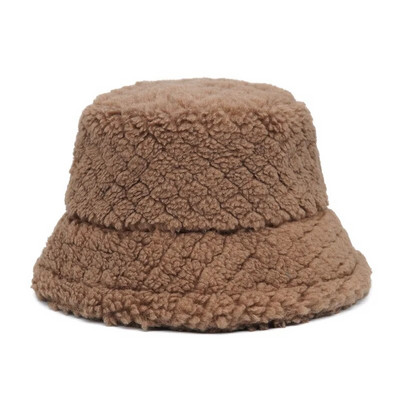 Ziemas siltas kausa cepures sievietēm, biezināti jēra mati vienkrāsaini Panama sieviešu āra vēja necaurlaidīgi zvejnieka cepures pūkaini biezi