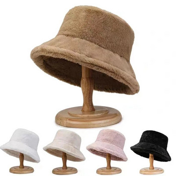 Дамска зимна мода от изкуствена козина, пухкави шапки с кофа, есенна външна дебела топла шапка, мека кожена рибарска шапка, модна панама за момичета