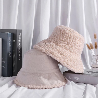 Divpusēja kausa cepure rudens ziemas silta bieza plīša makšķernieku cepures sievietēm korejiešu modes velveta jēra gaļa mākslīgā kažokāda Panamas pupiņas