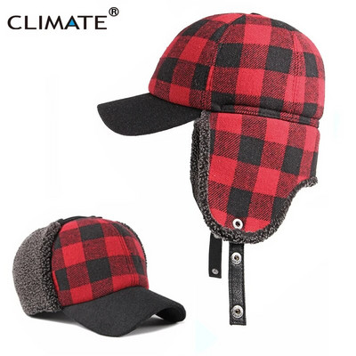 CLIMA Fasion Plaid Ski Skiers Bomber Hat Șapcă de iarnă în aer liber Șapcă de baseball Pălărie de pluș Gros, protecția urechilor Pălărie rezistentă la vânt