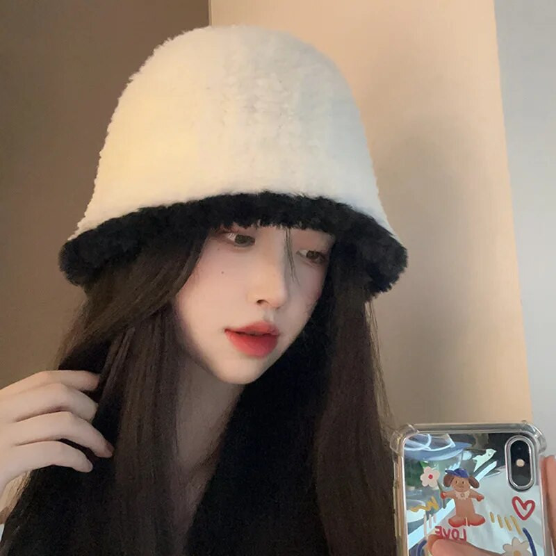 Modes ziemas biezas adīšanas kausa cepures plīša mākslīgās kažokādas Zvejnieka cepure sievietes meitenes mīkstas siltas biezas cepures aizsardzība ielas vāciņš