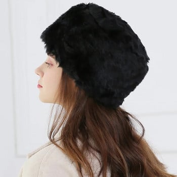 Winter Thicken Warm Faux Rabbit Fur Hat Russian Outdoor Ski Cap Fashion Απαλό Άνετο Γυναικείο Δώρο Casual Pure Color Beanies