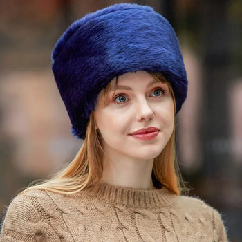 Winter Thicken Warm Faux Rabbit Fur Hat Russian Outdoor Ski Cap Fashion Απαλό Άνετο Γυναικείο Δώρο Casual Pure Color Beanies