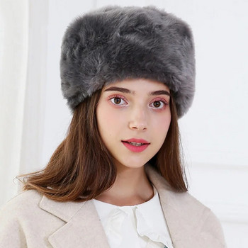 Winter Thicken Warm Faux Rabbit Fur Hat Russian Outdoor Ski Cap Fashion Απαλό Άνετο Γυναικείο Δώρο Casual Pure Color Beanies