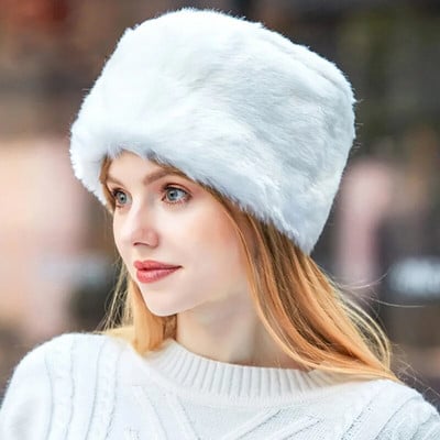 Winter Thicken Warm Faux Rabbit Fur Hat Russian Outdoor Ski Cap Fashion Απαλό Άνετο Γυναικείο Δώρο Casual Pure Color Beanies