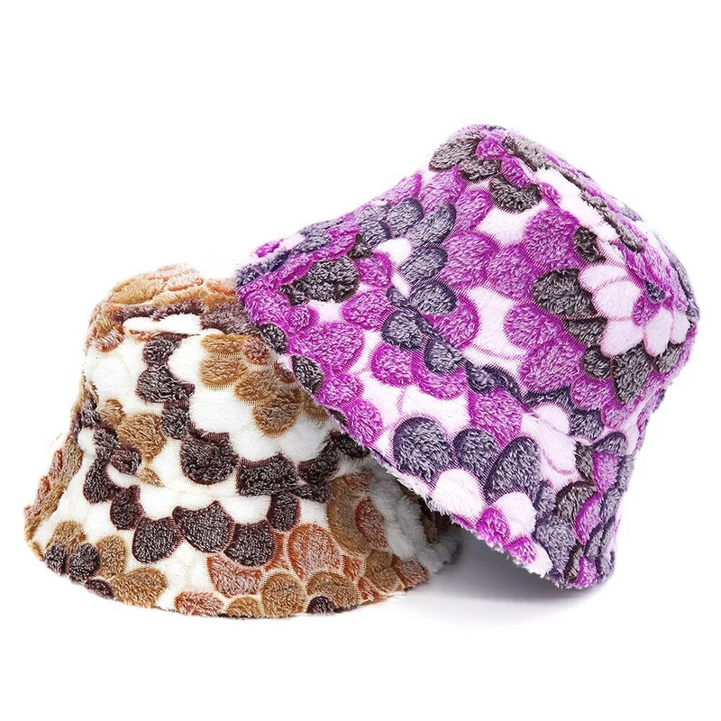 Mākslīgās kažokādas ziemas Panamas cepures Sieviešu āra sauļošanās cepures Sieviešu modes ziedu apdruka Siltā baseina vāciņš sauļošanās cepures pilnīgi jaunas