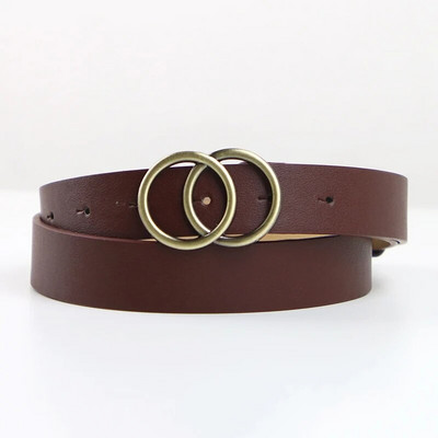 Dupla gyűrűs női öv divatos deréköv PU bőr fém csattal, szívtűs övek női szabadidő ruha farmer vad derékpánt