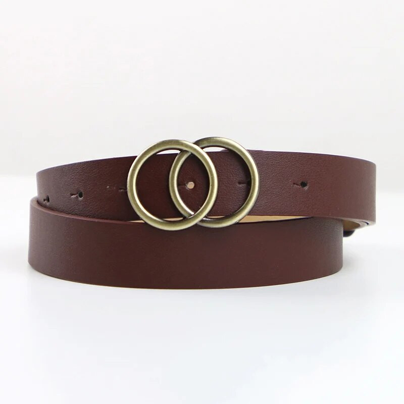 Dupla gyűrűs női öv divatos deréköv PU bőr fém csattal, szívtűs övek női szabadidő ruha farmer vad derékpánt