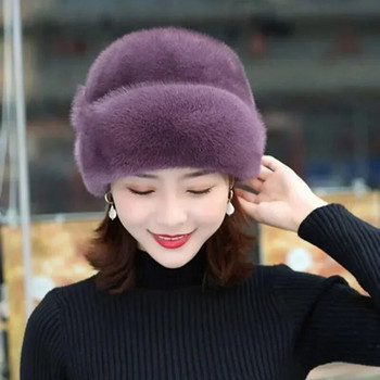 Зимна шапка Руска цветна декорация Удебелена луксозна топла едноцветна есенно-зимна топлинна шапка за жени на средна възраст за открито