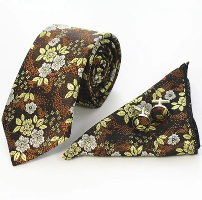 Ricnais cvjetna kravata Svilena žakard muška kravata Gravata Set dugmadi za manžete Rupčić 7 cm Tanki set muških kravata za vjenčanje