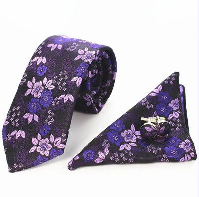 Ricnais cvjetna kravata Svilena žakard muška kravata Gravata Set dugmadi za manžete Rupčić 7 cm Tanki set muških kravata za vjenčanje