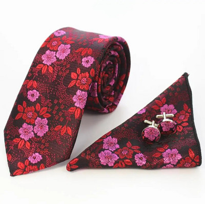 Ricnais cvjetna kravata Svilena žakard muška kravata Gravata Set dugmadi za manžete Rupčić 7 cm Tanki set muških kravata za vjenčanje