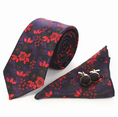 Ricnais cvjetna kravata Svilena žakard muška kravata Gravata Set dugmadi za manžete Rupčić 7 cm Tanki set muških kravata za vjenčanje