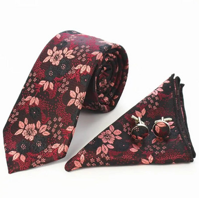 Ricnais cvjetna kravata Svilena žakard muška kravata Gravata Set dugmadi za manžete Rupčić 7 cm Tanki set muških kravata za vjenčanje