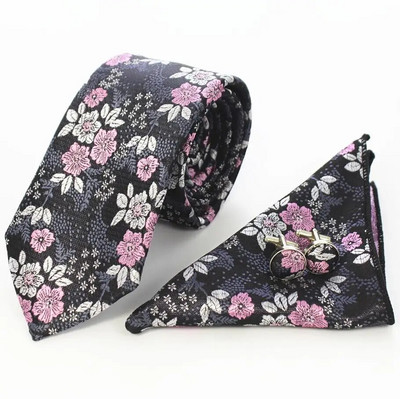 Ricnais cvjetna kravata Svilena žakard muška kravata Gravata Set dugmadi za manžete Rupčić 7 cm Tanki set muških kravata za vjenčanje