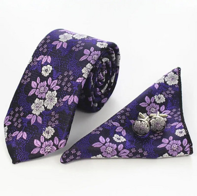 Ricnais cvjetna kravata Svilena žakard muška kravata Gravata Set dugmadi za manžete Rupčić 7 cm Tanki set muških kravata za vjenčanje