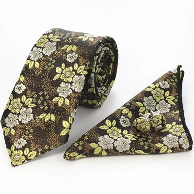 Ricnais cvjetna kravata Svilena žakard muška kravata Gravata Set dugmadi za manžete Rupčić 7 cm Tanki set muških kravata za vjenčanje