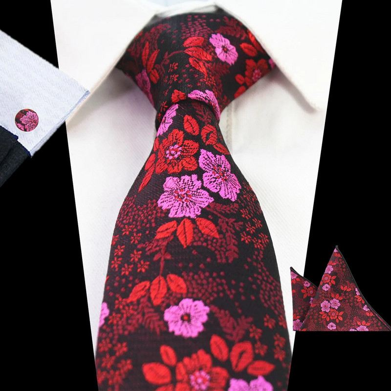 Ricnais cvjetna kravata Svilena žakard muška kravata Gravata Set dugmadi za manžete Rupčić 7 cm Tanki set muških kravata za vjenčanje