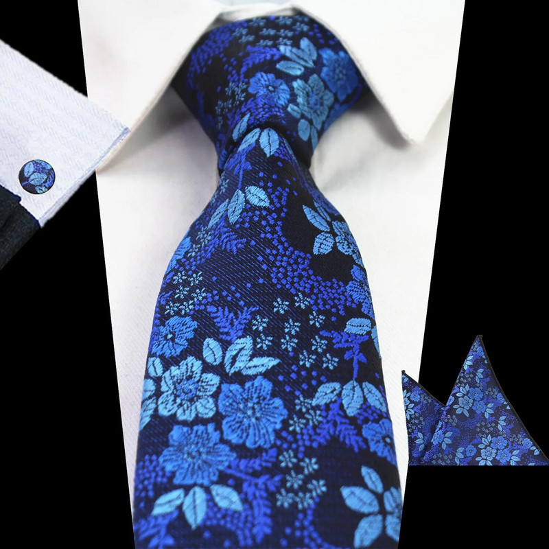 Ricnais cvjetna kravata Svilena žakard muška kravata Gravata Set dugmadi za manžete Rupčić 7 cm Tanki set muških kravata za vjenčanje