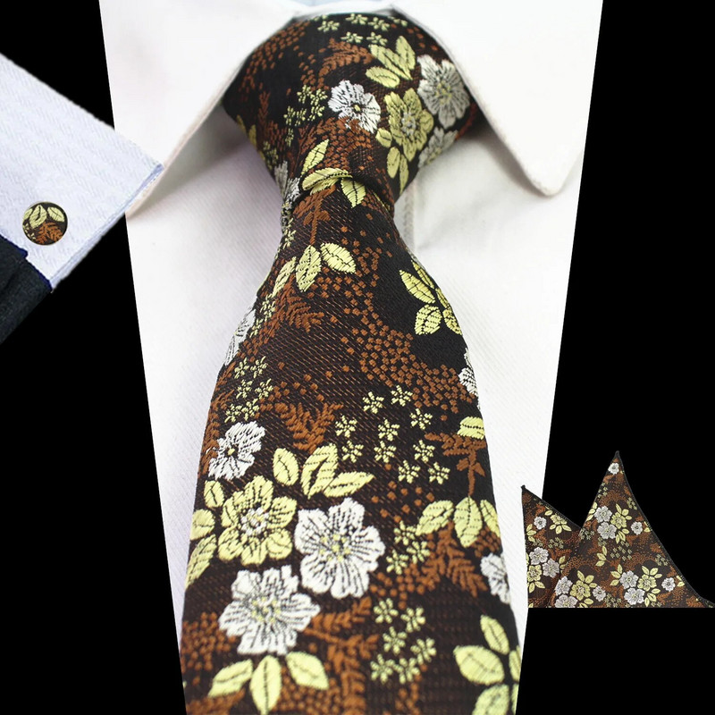 Ricnais cvjetna kravata Svilena žakard muška kravata Gravata Set dugmadi za manžete Rupčić 7 cm Tanki set muških kravata za vjenčanje