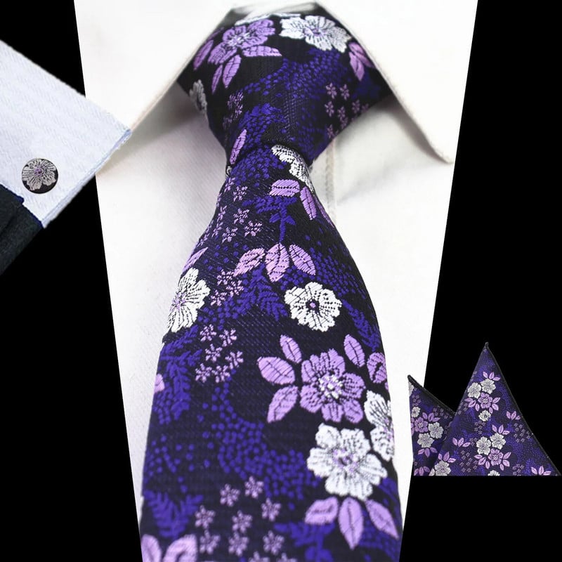 Ricnais cvjetna kravata Svilena žakard muška kravata Gravata Set dugmadi za manžete Rupčić 7 cm Tanki set muških kravata za vjenčanje