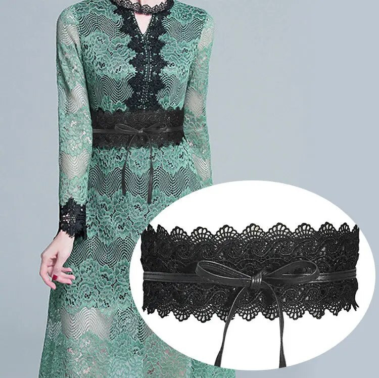 Új női masnis csipke öv fűző széles női övek fekete fehér női önkötő Obi cinch derékpánt esküvői ruha derékpánt